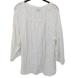 J Jill Love Linen Blouse Womens XL White Embroidered Tunic Top Boho Casual Lace